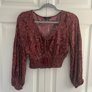 American Eagle Long Sleeve Crop Top Blouse with Puff Sleeves